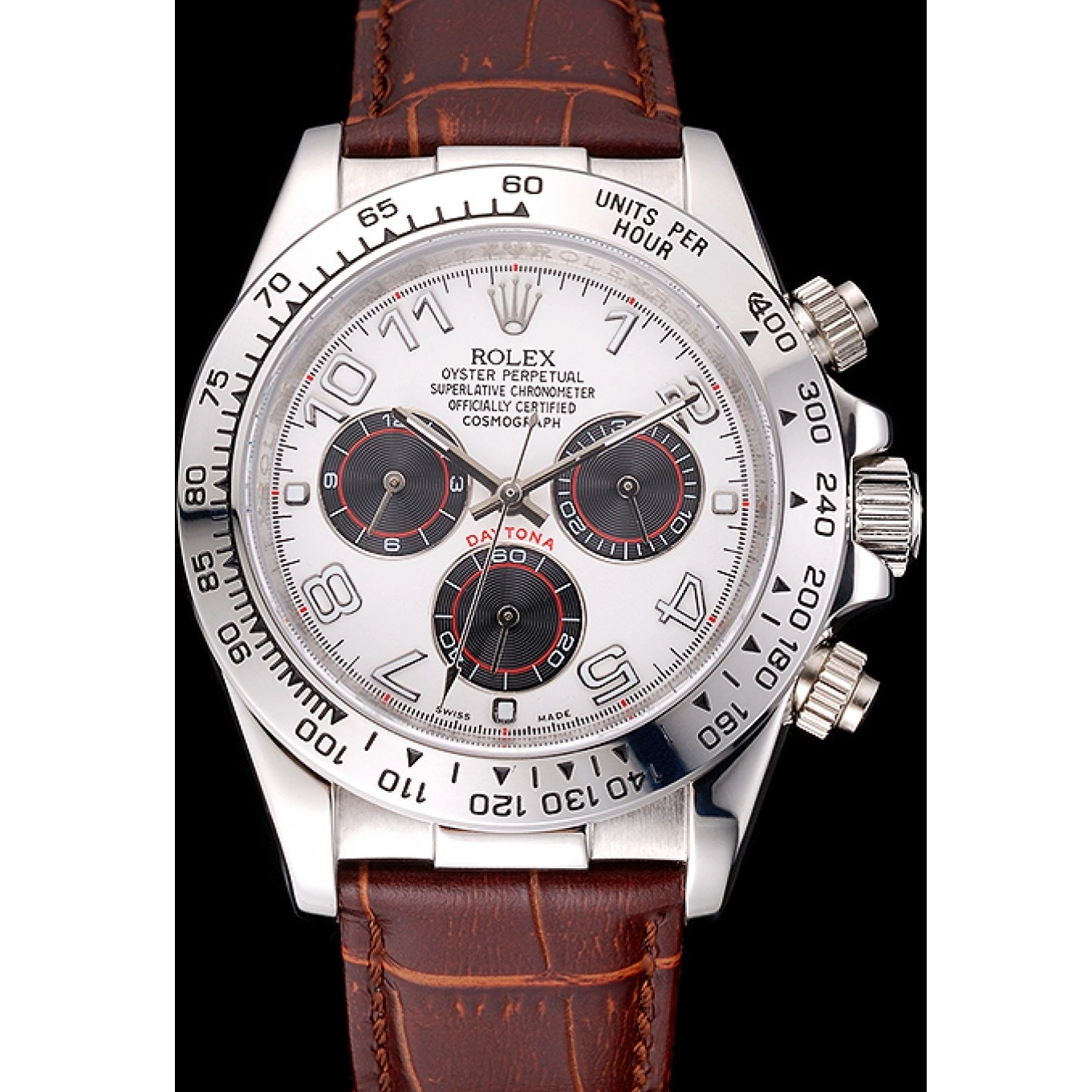 MiroTime 0812 Rolex Daytona Stainless Steel Case White Dial Brown Leather Strap